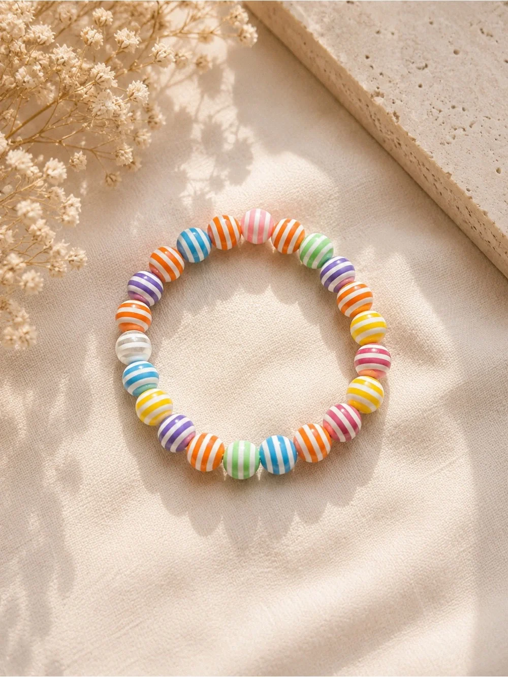 Kids Multicolor Striped Bead Bracelet - Rainbow